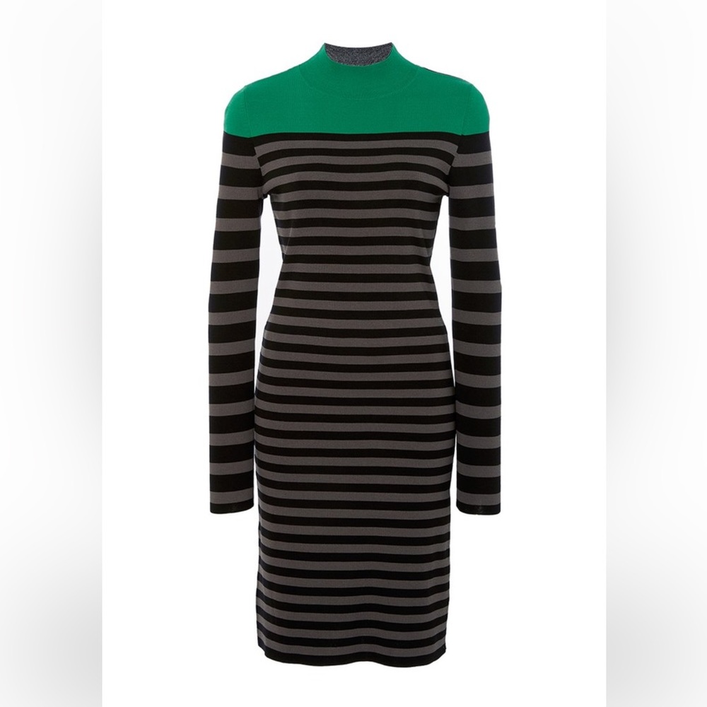 Sonia by Sonia Rykiel Color Block & Stripe Knit Dress (Green/Gray/Black) Size M